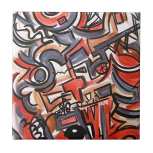 Kosmische, met de hand getekende Abstracte geometr Tegeltje