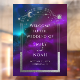 Kosmische Paarse Blauwgroen Zon Maan Sterren Welko Raamsticker