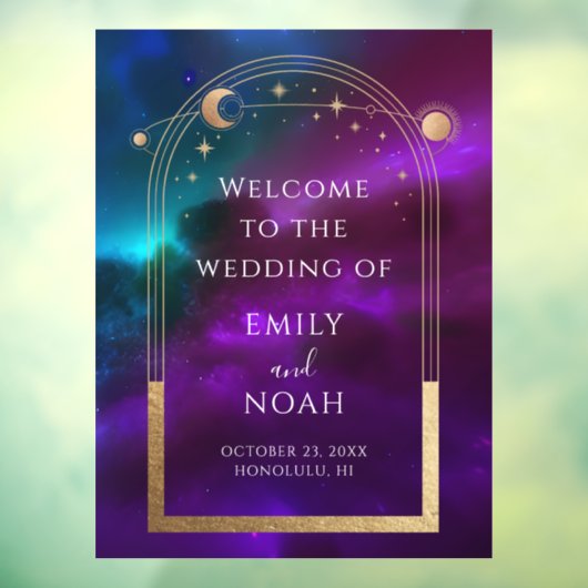 Kosmische Paarse Gouden Zon Maan Sterren Welkom Te Raamsticker (Vel 3)