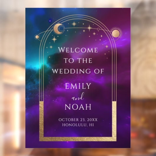 Kosmische Paarse Gouden Zon Maan Sterren Welkom Te Raamsticker (Vel 2)