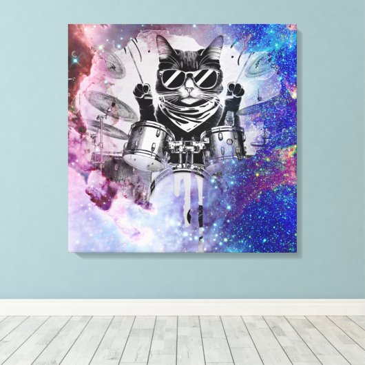 *~ Kosmische Percussionist Cool Cat AP91 DRUMMER Canvas Afdruk (Insitu (Houten vloer))