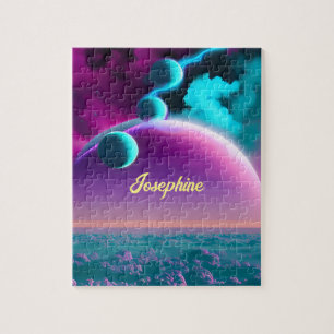 Kosmische planeten in Paarse en turquoise planeten Legpuzzel