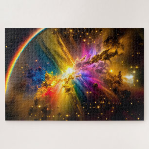 Kosmische regenboog over kleurrijke nevels in het legpuzzel