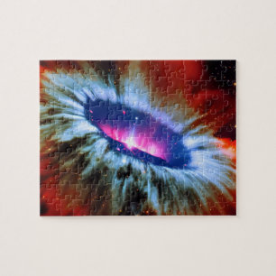 Kosmische rode blauwe en roze explosie in de kosmo legpuzzel