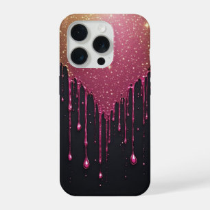 Kosmische Roze Sterrenstof Drip ✨ Zwart Galaxy Gli iPhone 15 Pro Hoesje