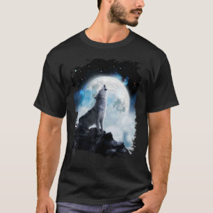 Kosmische ruimtewolven die naar de maan trekken t-shirt