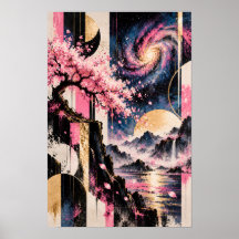 Kosmische Sakura Maan Geometrie Roze Goud Maan Kun