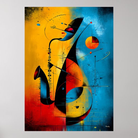 Kosmische Saxofoon – Moderne Abstracte Geometrisch Poster (Voorkant)