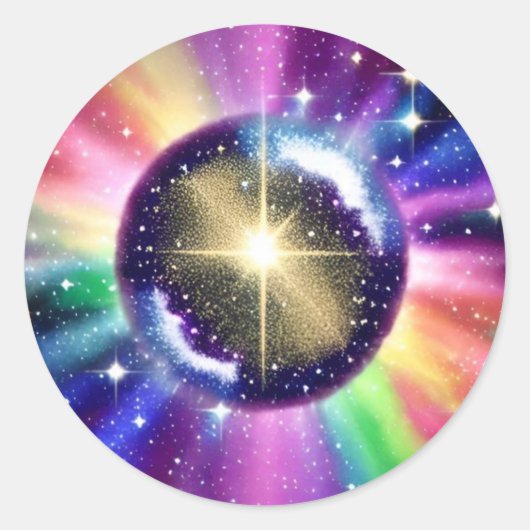 Kosmische Starburst Sphere Ronde Sticker (Voorkant)