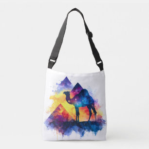 Kosmische Sterrennacht Egyptisch kamelenlandschap Crossbody Tas