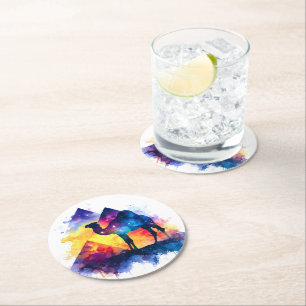 Kosmische Sterrennacht Egyptisch kamelenlandschap Ronde Kartonnen Onderzetter