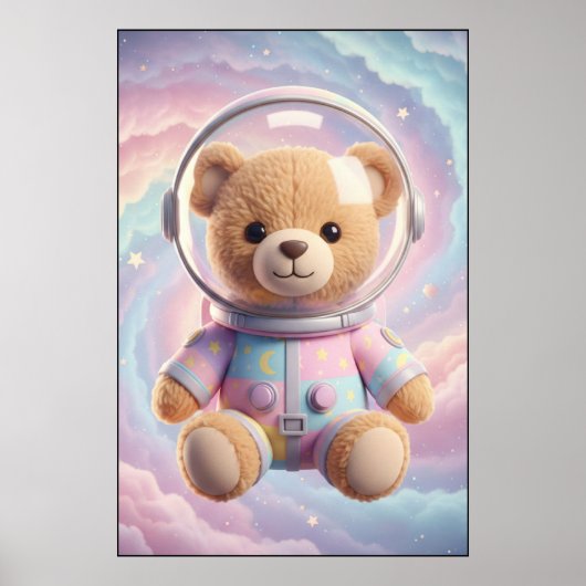 Kosmische Teddy Astronaut Kunst Poster (Voorkant)