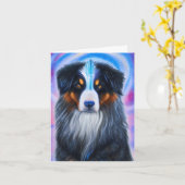 Kosmische Tri Kleur Australische Herder, Verjaarda Kaart (Gele Bloem)