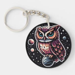 Kosmische Uil Illustratie - uil, ruimte, kunstwerk Sleutelhanger