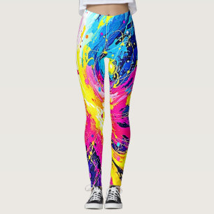 Kosmische uitbarsting: levendige spetterkunst leggings