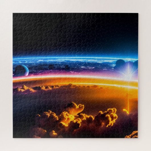 Kosmische visie op de toekomstige stad vanuit een legpuzzel (Horizontaal)