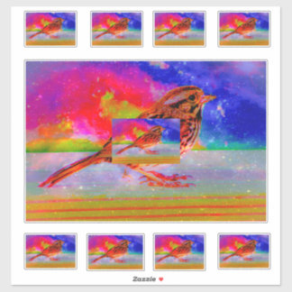 Kosmische Vogel Droomlandschap Kunstprint" Sticker