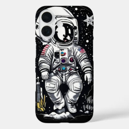 Kosmische Voyager: Retro-astronaut iPhone 16 Hoesje