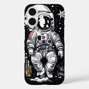 Kosmische Voyager: Retro-astronaut iPhone 16 Hoesje