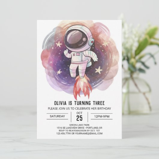 Kosmische Waterverf Magic Astronaut Verjaardag Kaart (Staand voorkant)