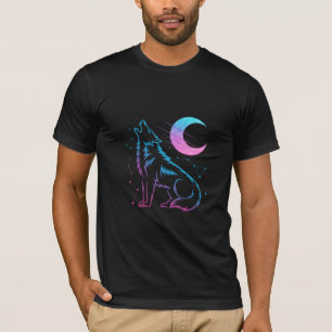 Kosmische Wolfhuil – Neonmaan en Sterren T-shirt