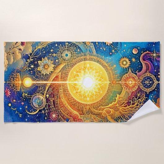 Kosmische Zon Mandala Kunst Strandlaken (Voorkant)