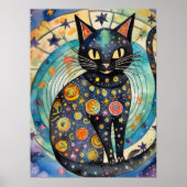 Kosmische Zwarte Kat Kunst Hemelse Kat Magie Geest Poster (Voorkant)