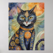 Kosmische Zwarte Kat Kunst Hemelse Kat Magie Geest Poster (Voorkant)