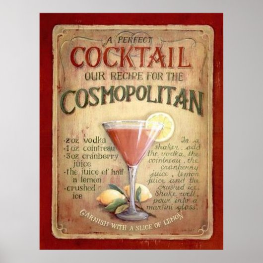 kosmopolitische cocktailrecept poster (Voorkant)