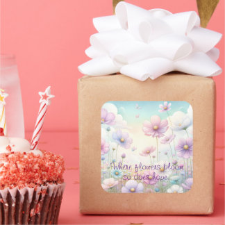 Kosmos Bloemen & Quote Vierkante Sticker