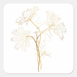 Kosmos bloementekeningen. Gouden met lijn. Vierkante Sticker