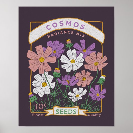 Kosmos Flowers Seed Packet Poster (Deep Paars) (Voorkant)