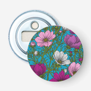 Kosmos-mix op blauw button flesopener