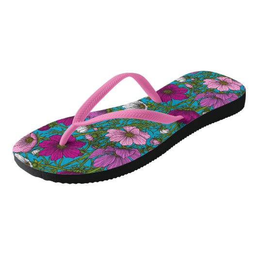 Kosmos-mix op blauw teenslippers (Schuin)