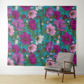 Kosmos-mix op blauw wandkleed (In Situ (horizontaal))