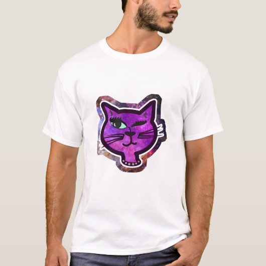Kosmos Sparkle Winking Cat T-Shirt (Voorkant)