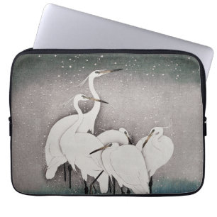 Koson Reigers in de Sneeuw: Vintage Japans Laptop Sleeve