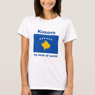 Kosovo Vlag + Kaart + Tekst T-shirt
