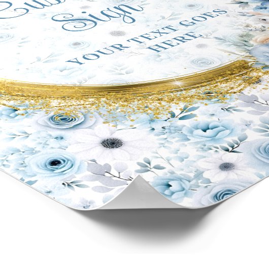 Kostbare pastel blauwe bloemen goud boho custom si poster (Hoek)