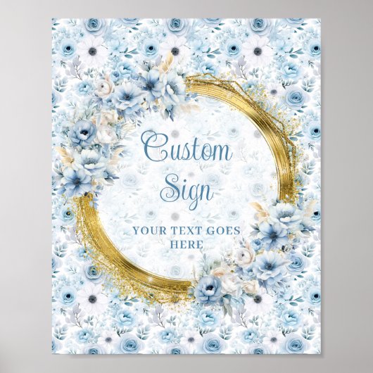 Kostbare pastel blauwe bloemen goud boho custom si poster (Voorkant)