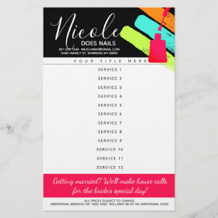 Kostenlijst voor kunstmanicure pedicure salon flyer