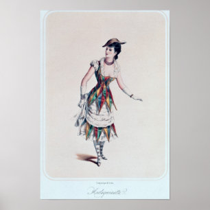 kostumeontwerp voor een vrouw harlequin, c.1880 poster