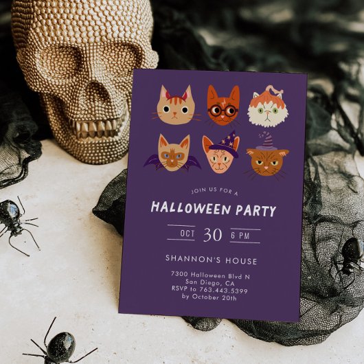 Kostuumkatten Halloween Party Kaart