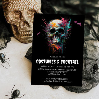 Kostuums & Cocktail Skull Halloween Feest Kaart