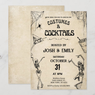 Kostuums & cocktails skeletten Halloween Kaart