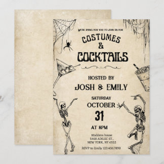 Kostuums & cocktails skeletten Halloween Kaart