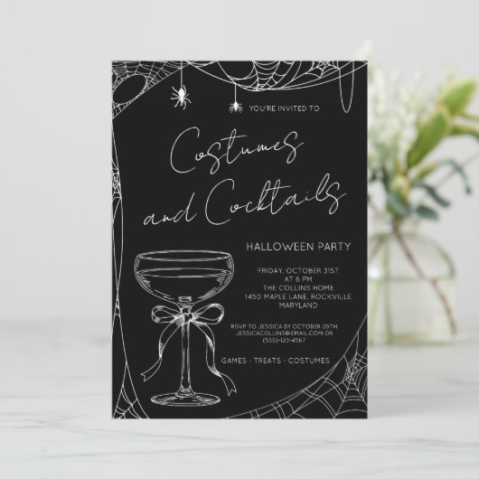 Kostuums en cocktails Black Adult Halloween Party Kaart (Staand voorkant)