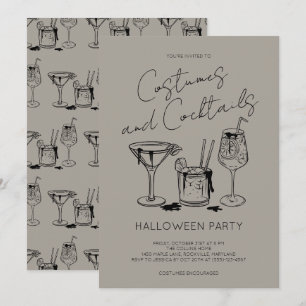 Kostuums en Cocktails Grijs Volwassenen Halloween Kaart