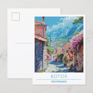 Kotor Montenegro Art Vintage Travel Briefkaart