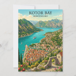 Kotorbaai Montenegro Retro Vintage Reis Kaart